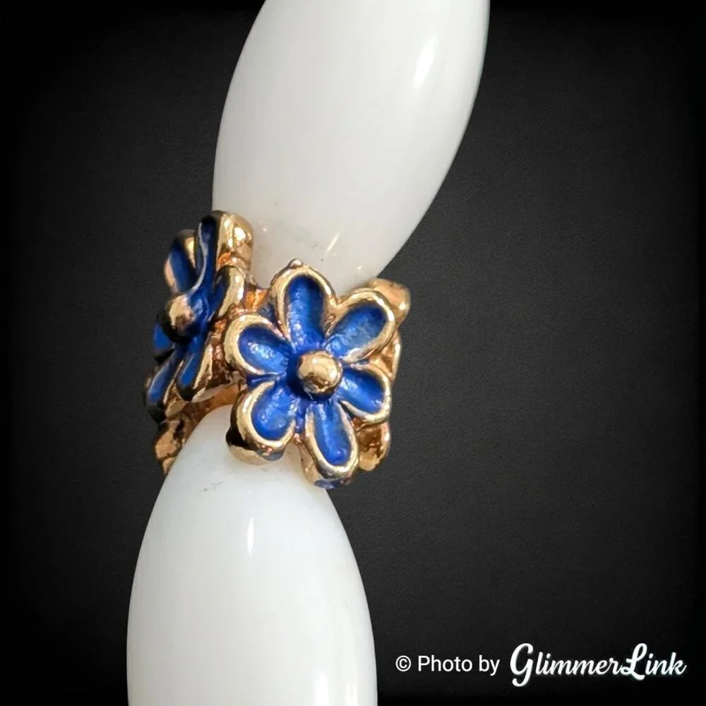 Vintage Crown Trifari Blue Enamel Floral Lucite Choker Necklace - Picture 7 of 9